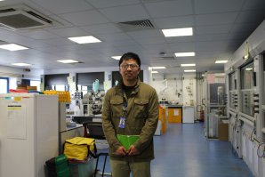 Kun Ma in his lab at ISIS Neutron and Muon Source, UK