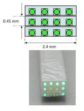 12 WLS fibres embedded in scintillator material